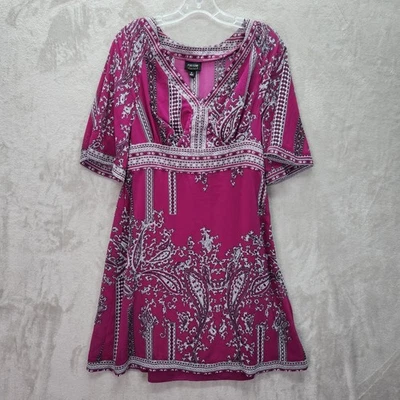 Nicole Miller Dress Womens 6 Pink Paisley Short Sleeve Lined Casual Y2K Retro - Image 1 of 4