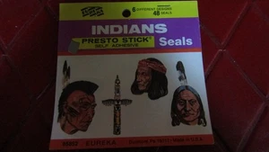 EUREKA Vintage INDIANS NATIVE AMERICANS Set of 8 Sheets of STICKERS - 1970's - Picture 1 of 3