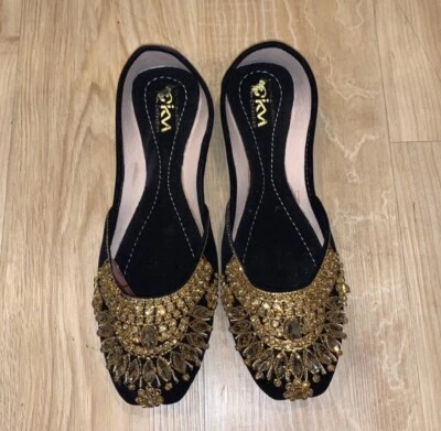 Brand New Traditional Pakistani Indian Black Khusa Flat Shoes Size 8 - Изображение 1 из 3