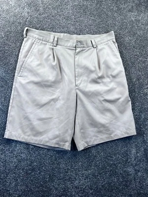Nike Golf Cargo Shorts Men 34 Polyester Pleated Chino Striped 11" inseam Tan - Image 1 of 4