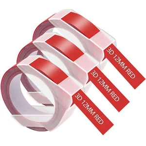 3PK For DYMO 3D Embossing Label Tape Organizer Xpress A521202 White on Red 12mm - Picture 1 of 7