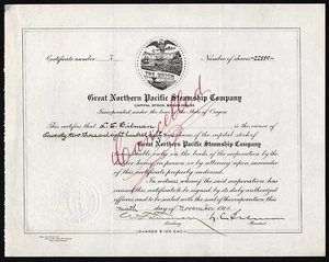1914 Oregon: Great Northern Pacific Steamship Company - 22889 Aktien, "Gilman" - Bild 1 von 3