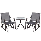  Steel Frame Set-of-2 Glider Rocking Chair w/ Table Set Grey