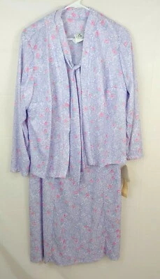 Vtg Sears Womens Pajama Set 1X 20WP Floral Nightgown Jacket Long 20 Wide Petite - Image 1 of 4