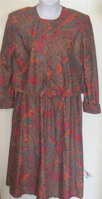 Hecho a mano vintage L Grande marrón estampado azteca polar acampanado falda y top conjunto j35 Foto 1 de 3