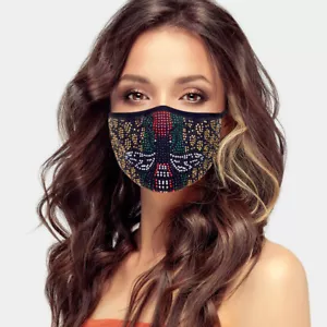Colorful Leopard Rhinestone Bling Face Mask Washable Face Mask with Filter - Picture 1 of 6