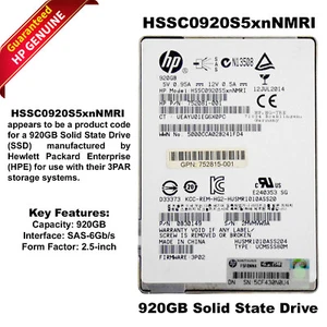Disque SSD HP HSSC0920S5xnNMRI 920 Go mlc SAS 6 Gbit/s 2,5 pouces SFF 0B30149 - Photo 1/10