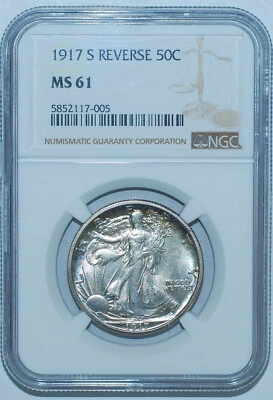 1917 S NGC MS61 Reverse Mint Mark Walking Liberty Half Dollar - Image 1 of 2