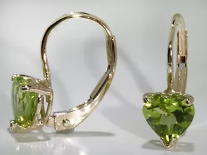 Drop Earrings 14k Yellow Gold Heart Shape Peridot - Picture 1 of 3