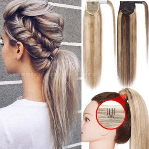 110G Balayage Thick Clip In Remy Human Hair Wrap Around Ponytail Extensions Weft - Picture 1 of 22