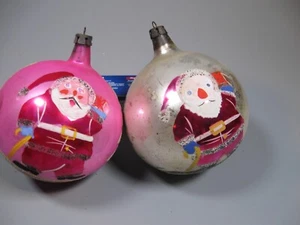 2 adornos de bola antiguos vintage Polonia Santa brillo - Imagen 1 de 14