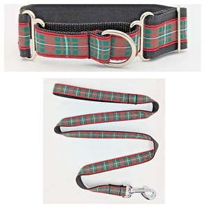 Red Green Macgregor Tartan Reducing Width Martingale Dog Collar Lead Set Whippet - Picture 1 of 7
