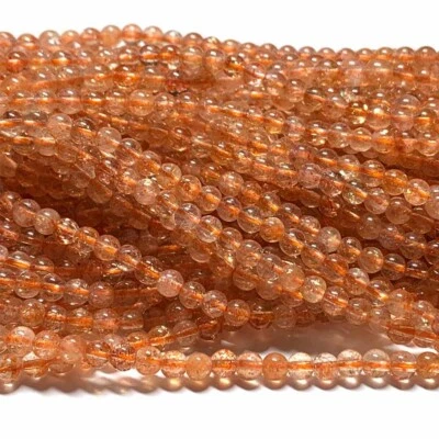 Natural Genuine Orange Gold Oligoclase Sanidine Sunstone Round Loose Beads 4mm - Image 1 of 4