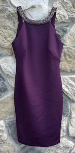 Vestido de Cóctel Calvin Klein Talla 8 Púrpura Buceo Bodycon Cuentas Cuello Alto Boda - Imagen 1 de 5