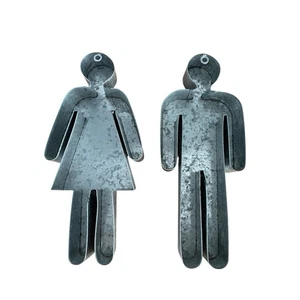 Man Woman Bathroom Galvanized Metal Rustic Sign Wall Decor Symbol 3D 14 In H - Picture 1 of 22