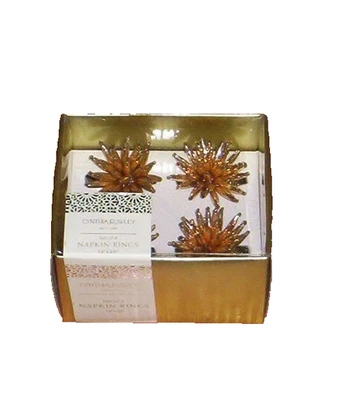  JUEGO DE 4 SERVILLETEROS CYNTHIA ROWLEY CON CUENTAS DE ORO NUEVOS EN CAJA Foto 1 de 2