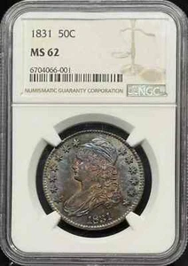 1831 Capped Bust Half Dollar NGC MS-62 Rainbow Toning - Picture 1 of 2