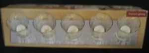 NIB Elements Set of 5 Votive Candle Holders Silver Swirls Mirrored Tray - Bild 1 von 4