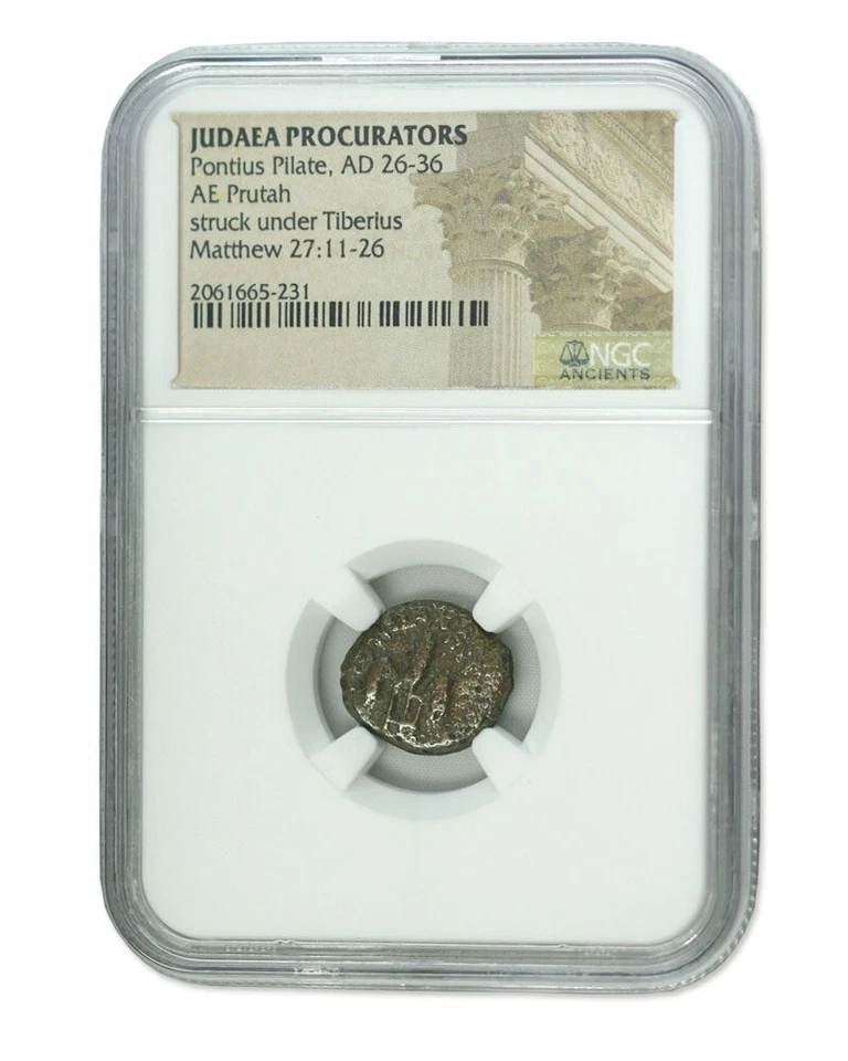 NGC Prutah Pontius Pilate PROCURATOR OF JUDEA Sentenced Jesus Christ to Cross SG - Image 1 of 3