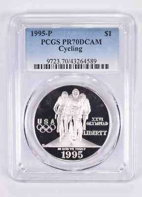 1995-P PR70 Cycling Commemorative Dollar PCGS Blue Label - Image 1 of 4