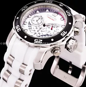 Invicta Mens PRO DIVER SCUBA Chronograph Black Silver Dial White Strap Watch - Picture 1 of 11