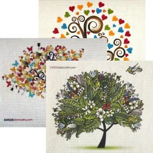 Mixed Trees Set of 3 cloths (ONE of each design) | Swedish Dishcloth - Picture 1 of 6