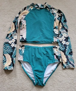 Nuevo con etiquetas Juego de surf Seafolly Girls Santa Lucía 2 piezas verde floral talla 12 AU - Imagen 1 de 8