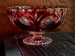 Nachtmann Cranberry Cut Crystal Footed Bowl or Bon-Bon Dish - Picture 1 of 16