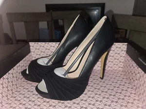 NEW Victoria's Secret Ruched High Heels Peep Toe Leather Angels Black 9 RARE  - Picture 1 of 6