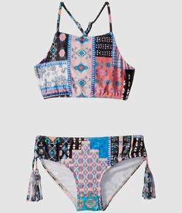 $196 Seafolly Swimwear Kids Girl's Black Pink Palace Printed Swim Set AUS sz 14 - Picture 1 of 2