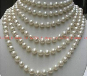 Genuine Natural 7-8mm White Freshwater Cultured Pearl Neckalce Long 14-100" - Picture 1 of 12