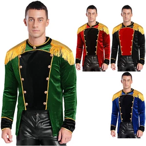Mens Halloween Golden Fringe Epaulet Lion Tamer Stage Performance Costume Velvet - Picture 1 of 55