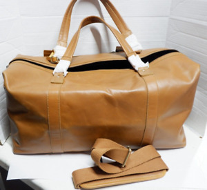 Genuine Leather Travel Bag,RFID Protection Detachable Shoulder Strap,Light Brown