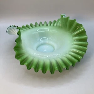 Vintage Victorian Cased Candy Dish Green and White Crimped/Ruffled Edge - Picture 1 of 5
