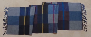 NEW plaid scarf / muffler, browns & blues w/ gold, red, 12" x56" w/ 2" fringe - Picture 1 of 8