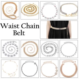 Cummerbands Metal Chain Belt Rhinestone Studded Fashion Waist Band Waistband - Picture 1 of 131