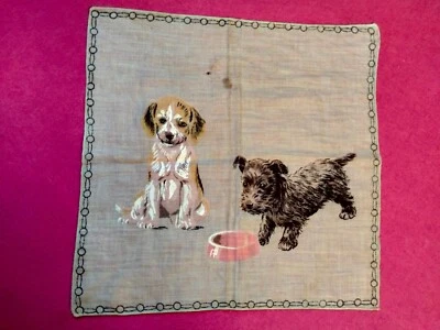 Vintage Dulce Niño Años 50 🍃🌸Pañuelo Perro Cachorro~ Tomando Turnos🌸🍃 (punto TLC) Foto 1 de 4