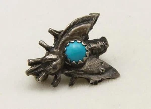 Broche prendedor vintage pequeño de plata de ley y turquesa mosca insecto - Imagen 1 de 1