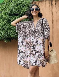 CAROLINA Lifestyle AYLA floral Leopard Satiny Loose Fit Dress S/M- Like New - Picture 1 of 6