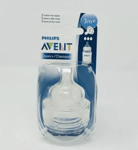Philips Avent Medium Flow 3m Nipples Classic Plus Bottle Nipples Anti-colic 2Pk - Picture 1 of 1