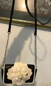 BRIGHTON 3D Flower ROSE  Black & Off White LEATHER  mini Petite Shoulder Bag - Picture 1 of 11