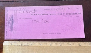 1891 Steamer Transport Receipt,Romer & Tremper Steamboat, NY & Roundout - Picture 1 of 2