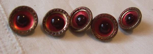 LOT 5  Antique/1900-20's Enameled "Ruby" Glass & Brass Buttons/Metal Loop Shafts - Picture 1 of 5