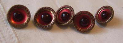 LOT 5  Antique/1900-20's Enameled "Ruby" Glass & Brass Buttons/Metal Loop Shafts - Image 1 of 4