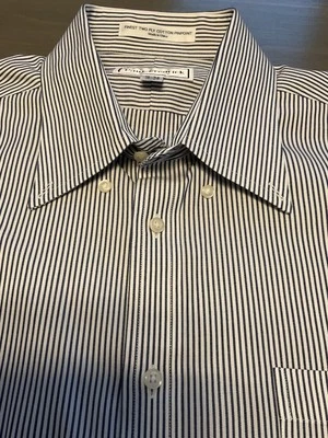 Paul Frederick Button Down White/Blue Stripe Men's 16x34 Dress Shirt Slim Fit - Image 1 of 4