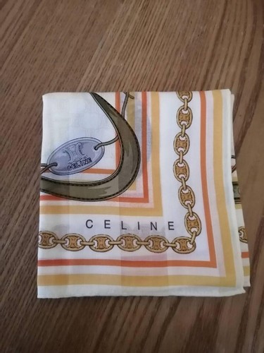 Sciarpa Celine Catena Logo Grande Bianco Arancione Accessorio Moda Usata