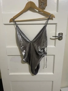 TOPSHOP SILVER METALLIC BODYSUIT Size 12 - Picture 1 of 4