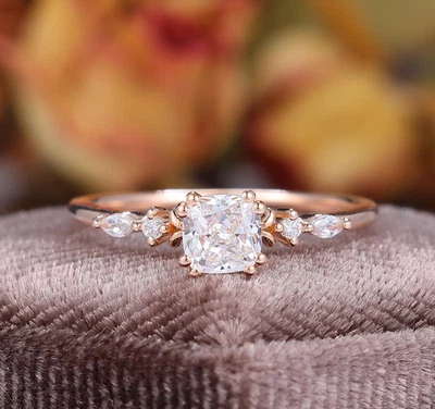Lab Grown Diamond cushion cut ring 10k gold rings wedding gift ring for her - Image 1 of 4