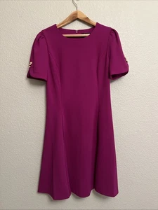 DKNY Scuba Dress Sheath Evening Cocktail Career Sunday Pockets Stretch Purple 6 - Picture 1 of 6