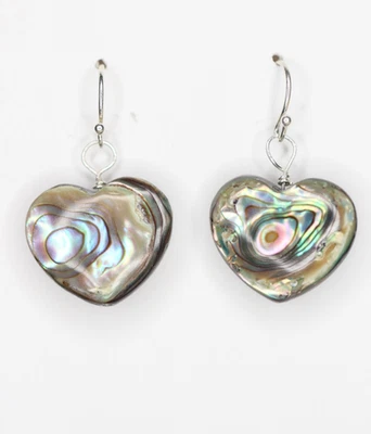 Abalone Paua Shell Earrings Heart Shape 925 Sterling Silver Iridescent 1 1/4" - Image 1 of 3